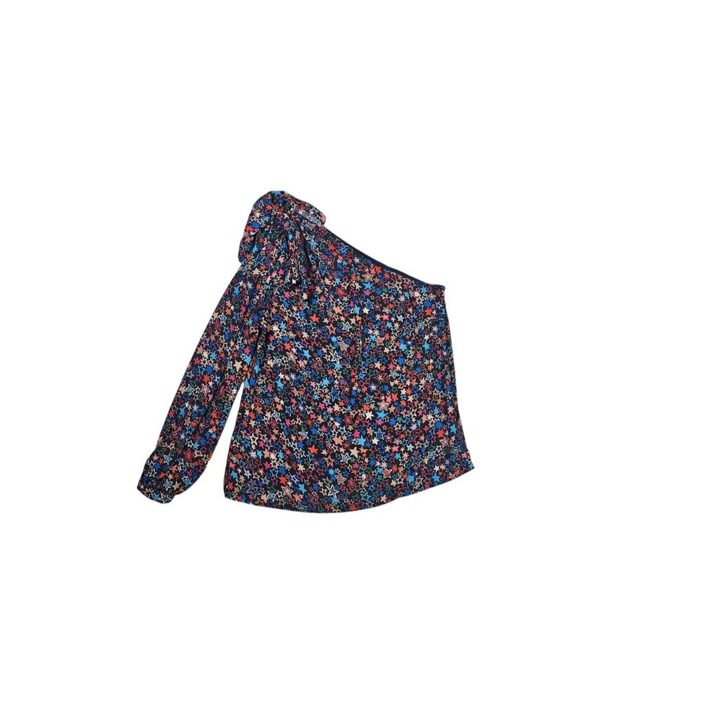 J. Crew Womens One-Shoulder Kaleidoscope Star Top Size 4 Black Multicolor